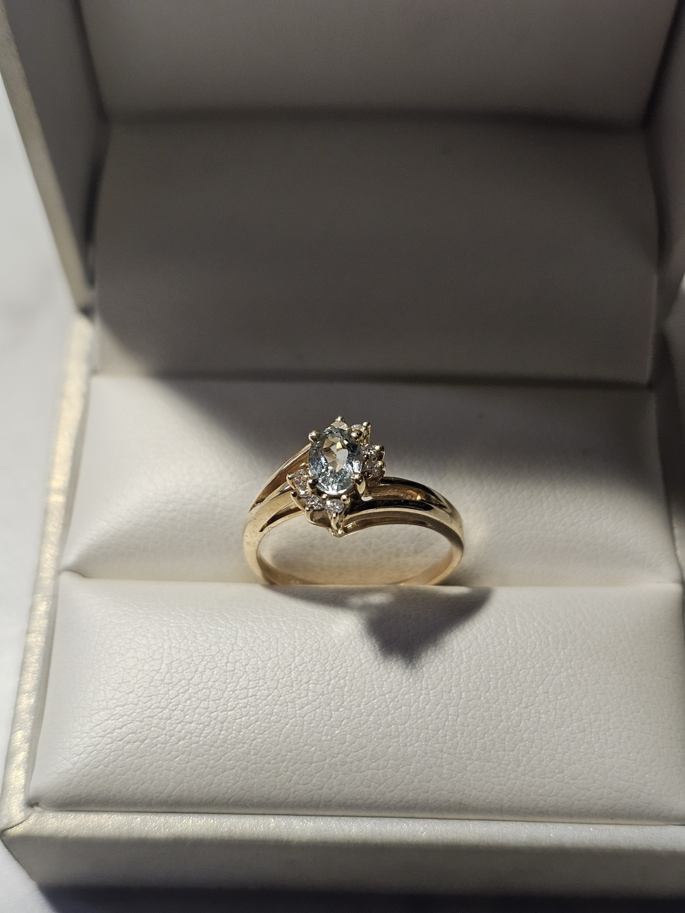 14k Gold Plumb With Aquamarine Stone Ring Size 6 - Women Jewelry
